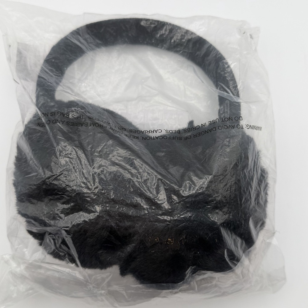 Black Faux Fur Earmuffs Winter Ear Warmers Cozy Plush One Size American Exchange